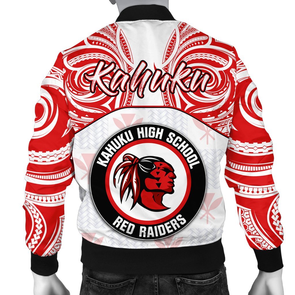 hawaiiMen's Bomber Jacket - Kanaka Kahuku High School Men's Bomber Jacket Demodern Style AH White - Polynesian Pride