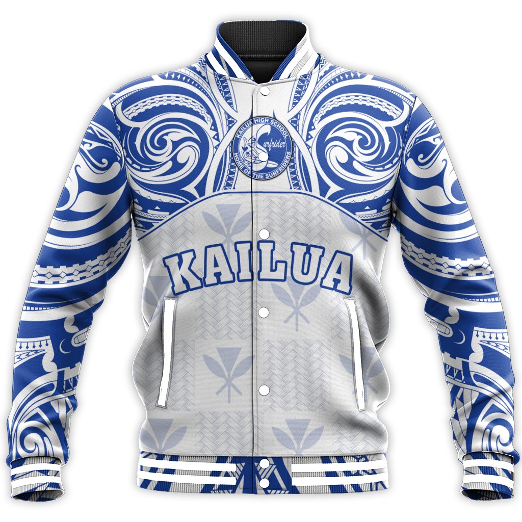 Hawaii Baseball Jacket - Kanaka Kailua High School Baseball Jacket Demodern Style AH Unisex White - Polynesian Pride