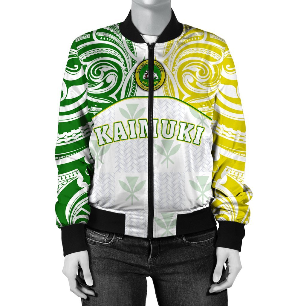 Hawaii Bomber Jacket - Kanaka Kaimuki High School Women's Bomber Jacket Demodern Style AH White - Polynesian Pride