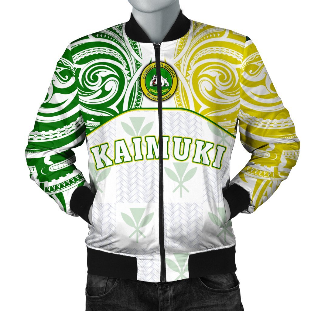 hawaiiMen's Bomber Jacket - Kanaka Kaimuki High School Men's Bomber Jacket Demodern Style AH White - Polynesian Pride