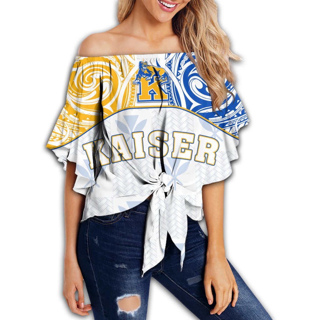 Hawaii - Kanaka Kaiser High School Off Shoulder Waist Wrap Top Demodern Style AH Female White - Polynesian Pride