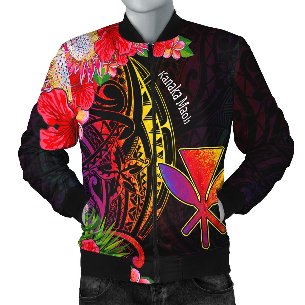 Hawaii Kanaka Maoli Men's Bomber Jacket - Tropical Hippie Style Black - Polynesian Pride