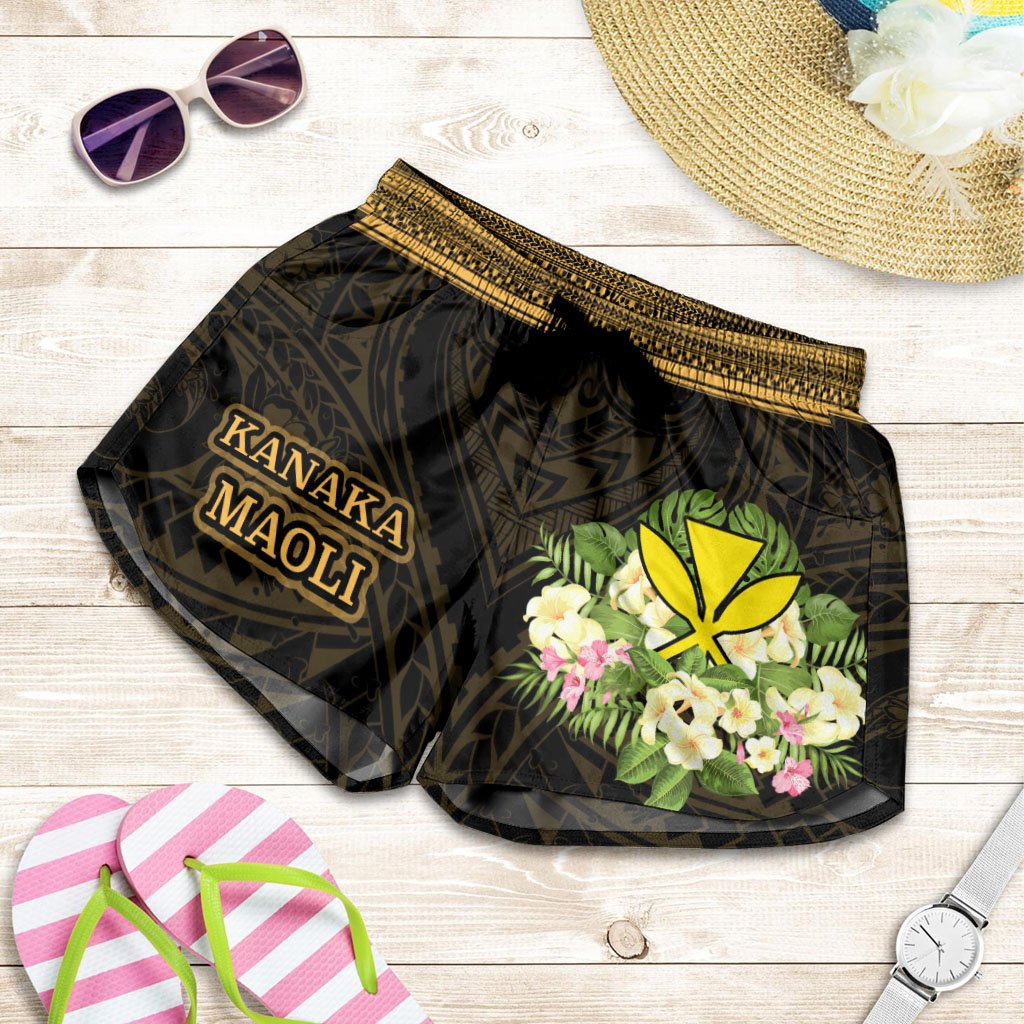 Hawaii Kanaka Maoli Women's Shorts - Polynesian Gold Patterns Collection Women Black - Polynesian Pride