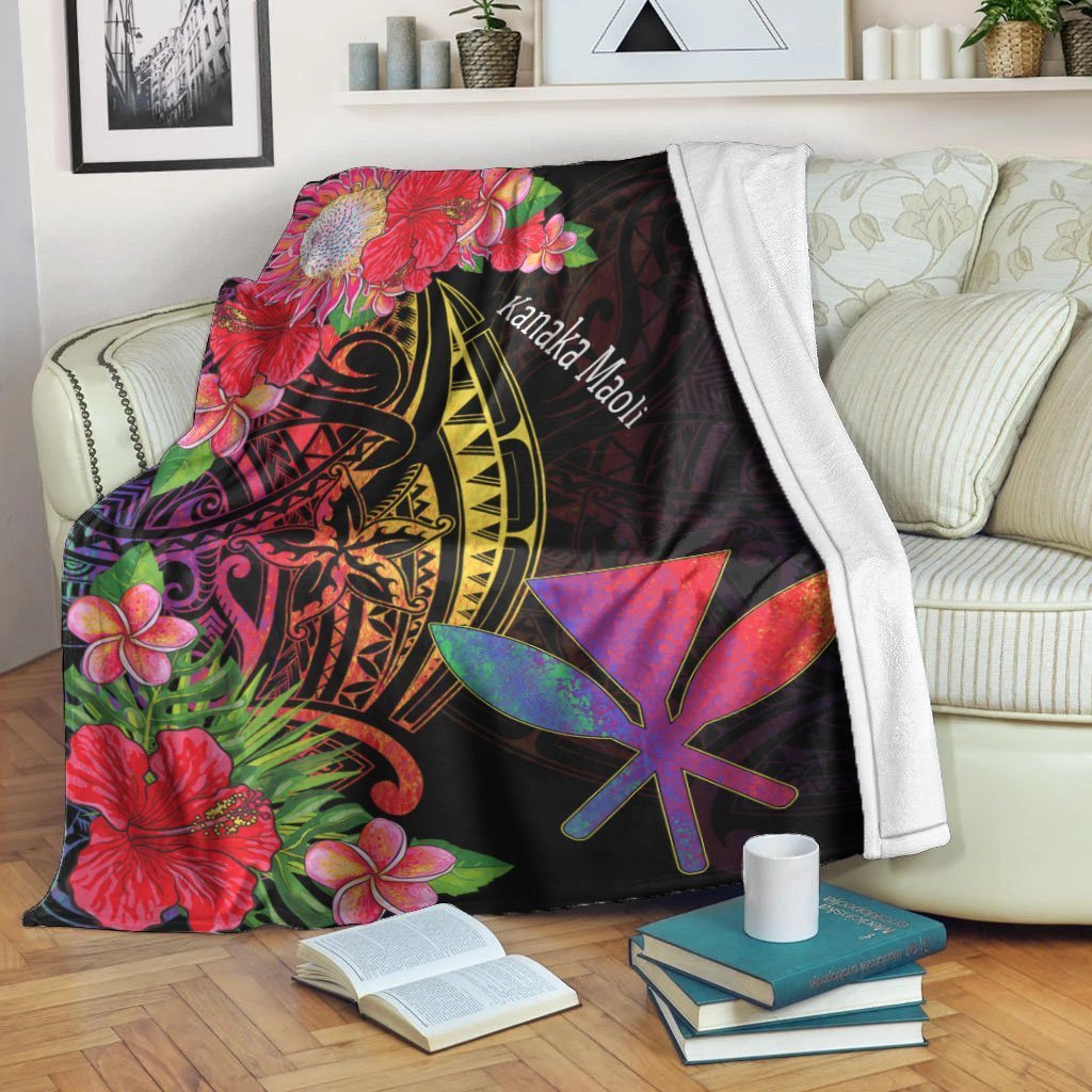 Hawaii Kanaka Maoli Premium Blanket - Tropical Hippie Style White - Polynesian Pride