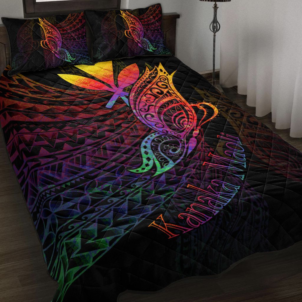 Hawaii Kanaka Maoli Quilt Bed Set - Butterfly Polynesian Style Black - Polynesian Pride