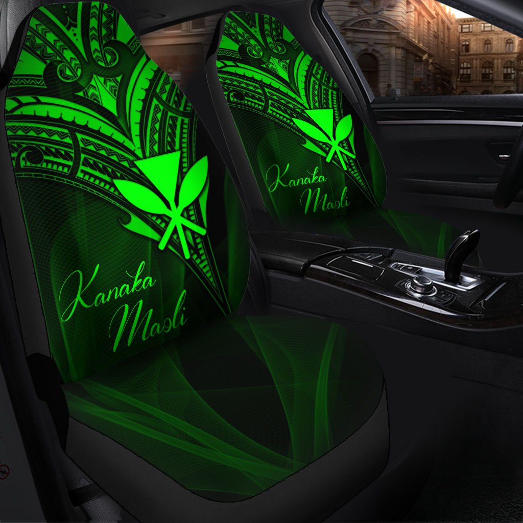 Hawaii Kanaka Maoli Car Seat Cover - Green Color Cross Style Universal Fit Black - Polynesian Pride