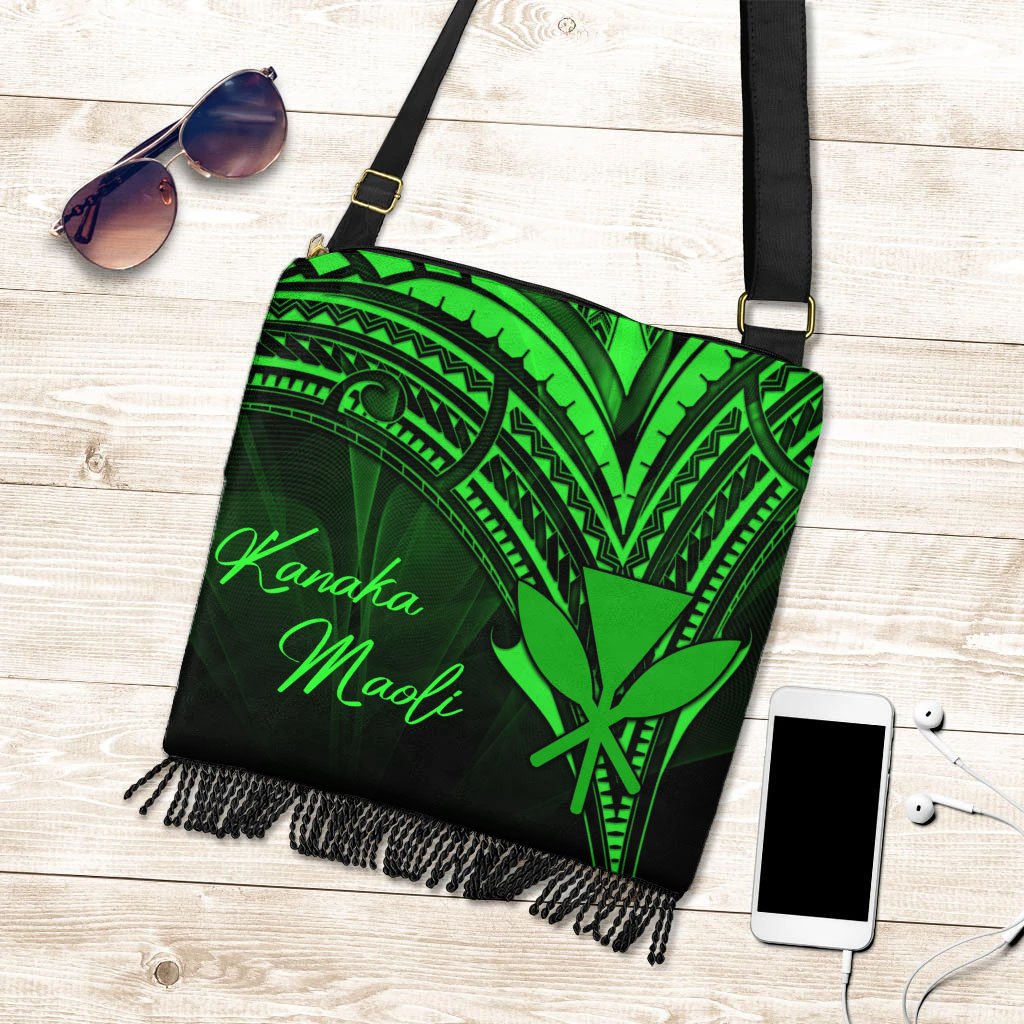Hawaii Kanaka Maoli Boho Handbag - Green Color Cross Style One Size Boho Handbag Black - Polynesian Pride