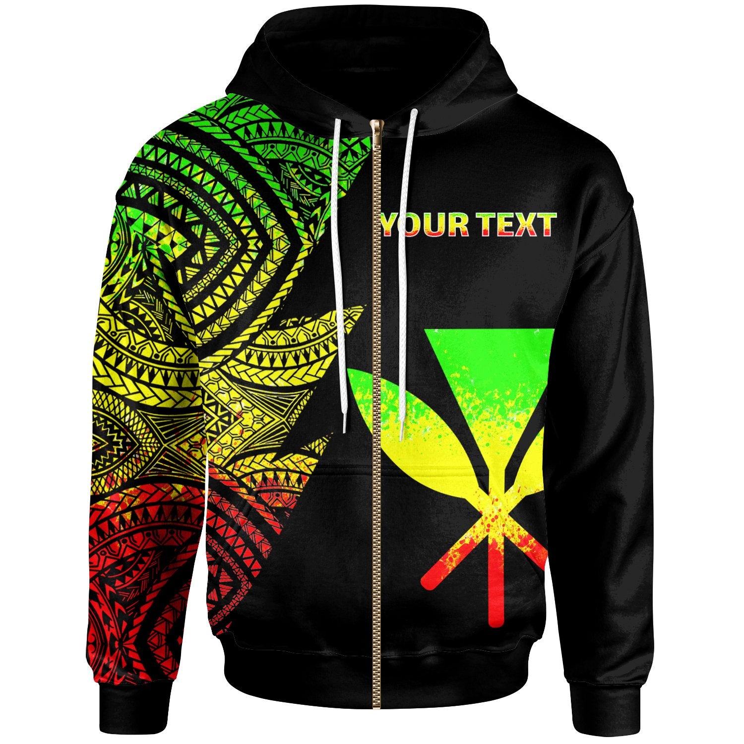 Hawaii Kanaka Maoli Custom Personalized Zip up Hoodie Flash Style Reggae Unisex Reggae - Polynesian Pride