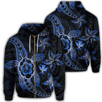 Kanaka Map Hibiscus Plumeria Turtle Art Blue Polynesian Zip Hoodie Unisex Art - Polynesian Pride