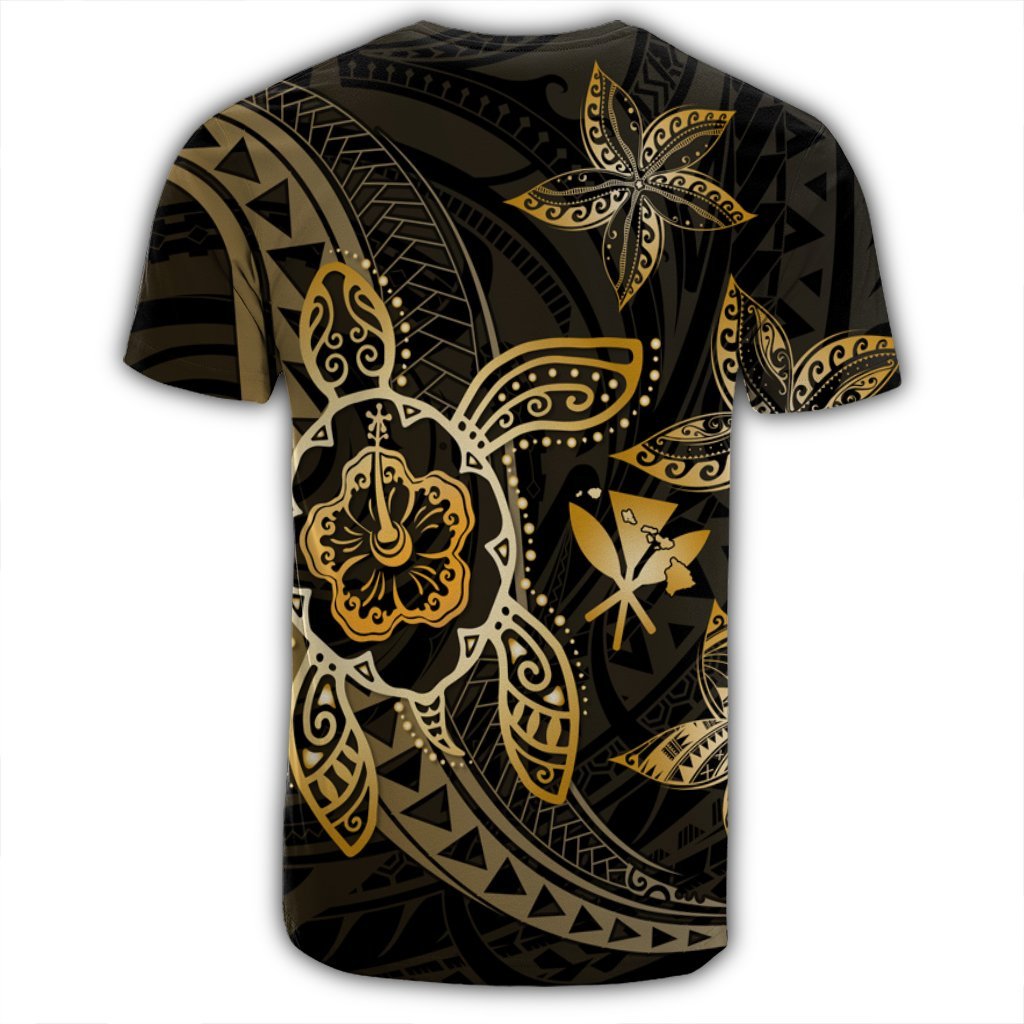 Kanaka Map Hibiscus Plumeria Turtle Art Gold Polynesian T Shirt AH - Polynesian Pride