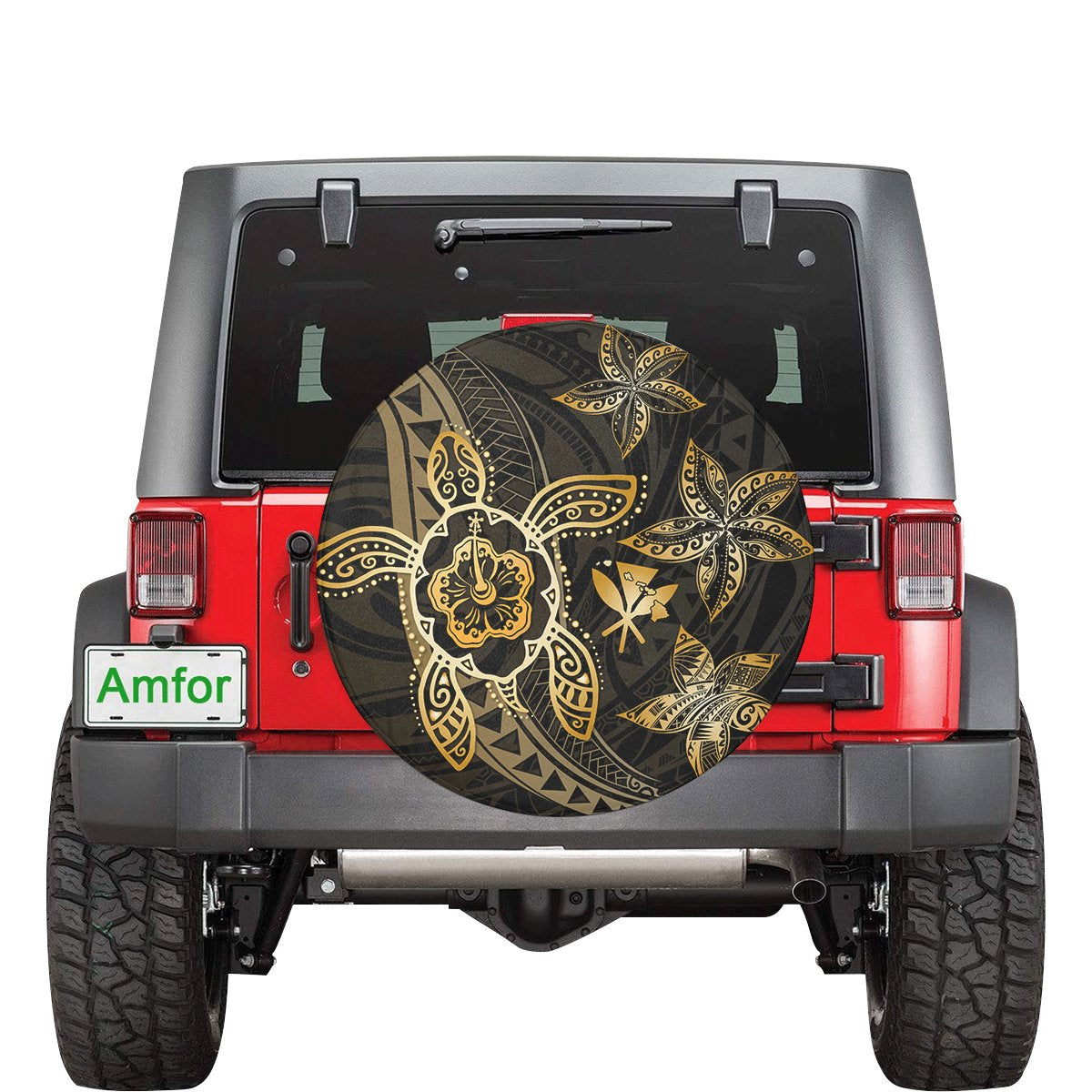 Kanaka Map Hibiscus Plumeria Turtle Art Gold Polynesian Spare Tire Cover AH Gold - Polynesian Pride