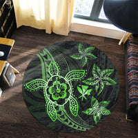 Kanaka Map Hibiscus Plumeria Turtle Art Green Polynesian Round Carpet - AH - Polynesian Pride