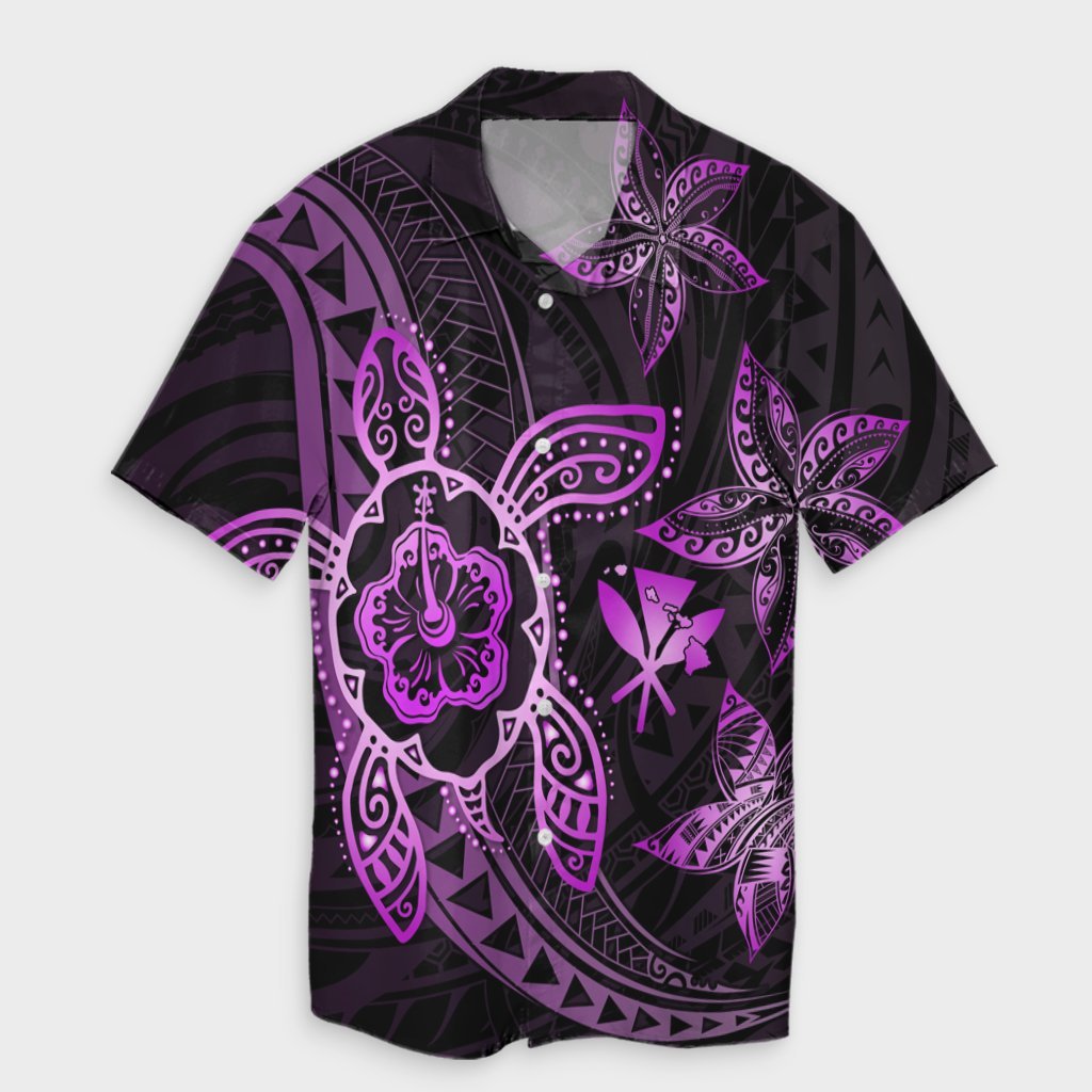 Kanaka Map Hibiscus Plumeria Turtle Art Pink Polynesian Hawaiian Shirt - AH Unisex Black - Polynesian Pride