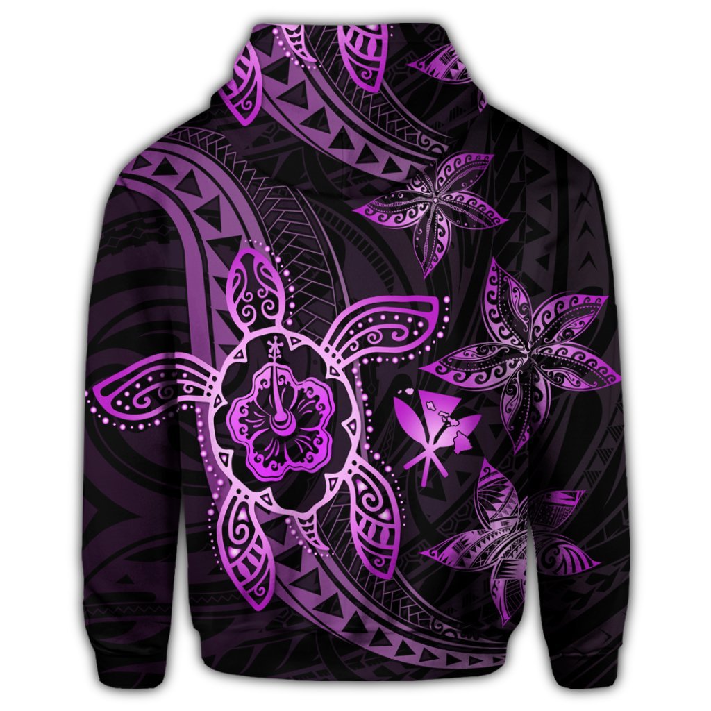 Kanaka Map Hibiscus Plumeria Turtle Art Pink Polynesian Hoodie - Polynesian Pride