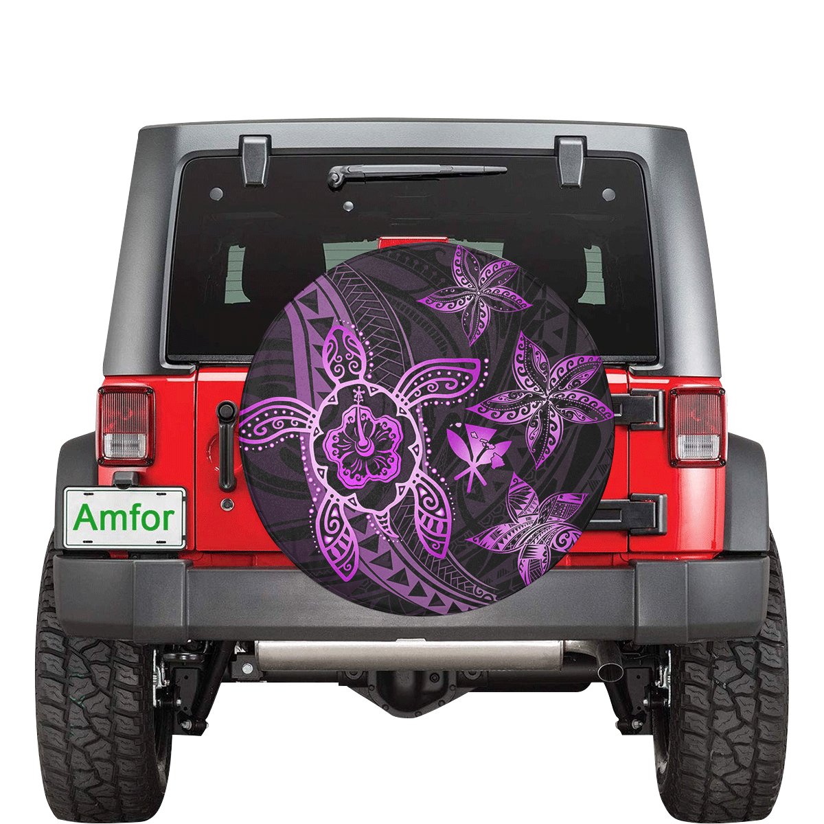 Kanaka Map Hibiscus Plumeria Turtle Art Pink Polynesian Spare Tire Cover AH Pink - Polynesian Pride