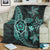 Kanaka Map Hibiscus Plumeria Turtle Art Polynesian Premium Blankets Turquoise - AH - Polynesian Pride