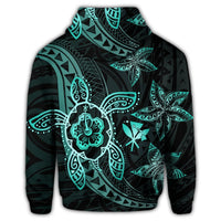 Kanaka Map Hibiscus Plumeria Turtle Art Turquoise Polynesian Zip Hoodie - Polynesian Pride
