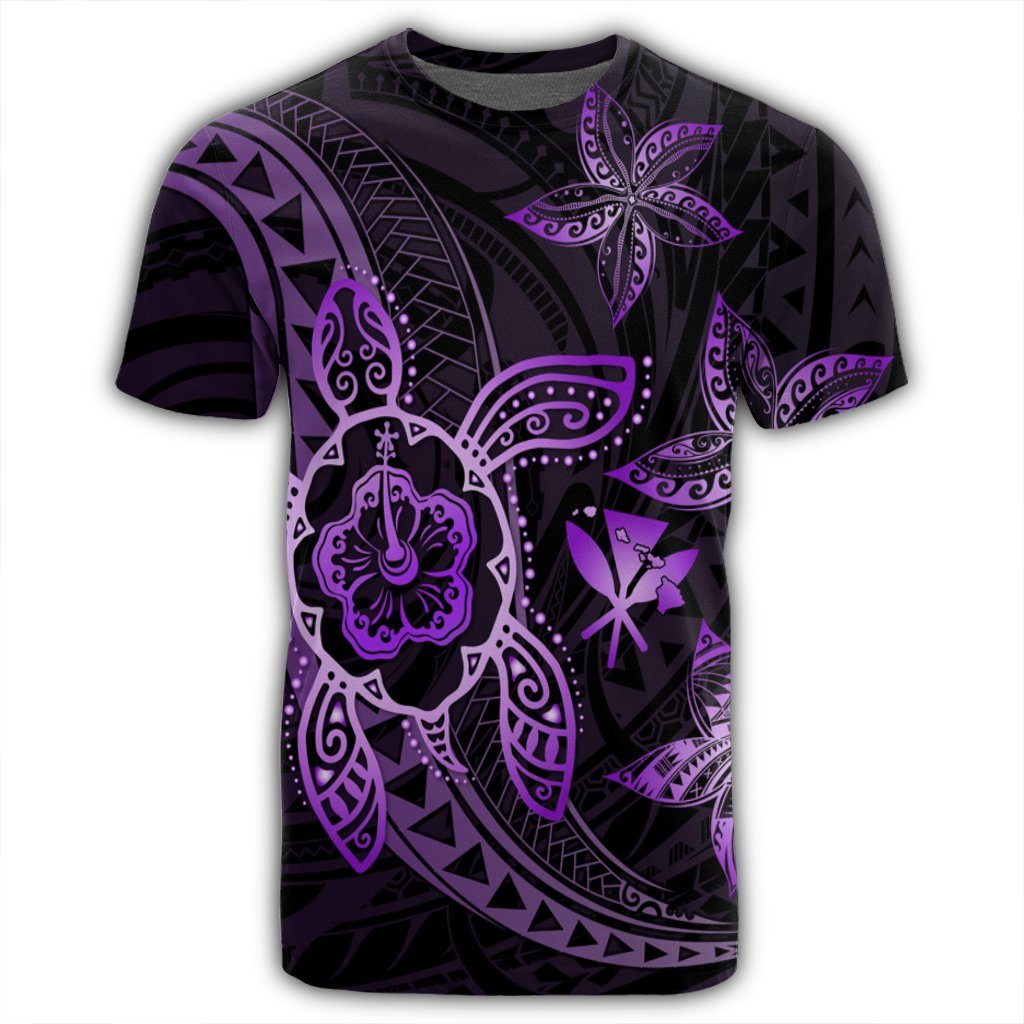 Kanaka Map Hibiscus Plumeria Turtle Art Violet Polynesian T Shirt AH - Polynesian Pride