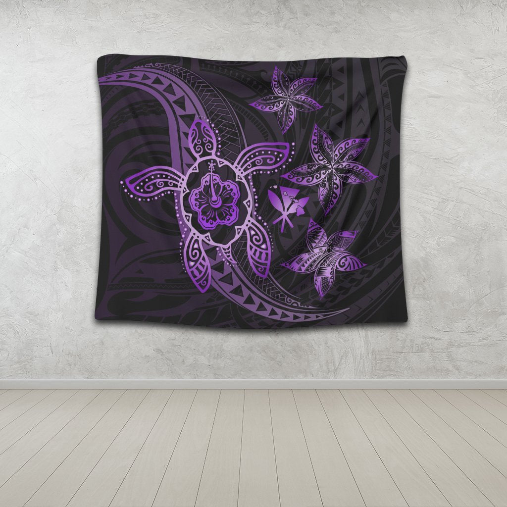 Kanaka Map Hibiscus Plumeria Turtle Art Violet Polynesian Tapestry - AH - Polynesian Pride