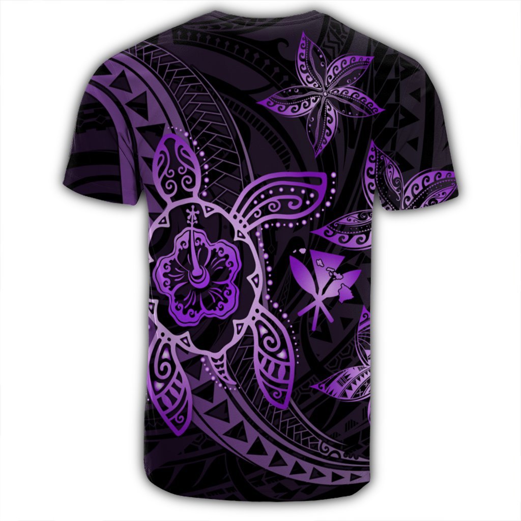Kanaka Map Hibiscus Plumeria Turtle Art Violet Polynesian T Shirt AH - Polynesian Pride