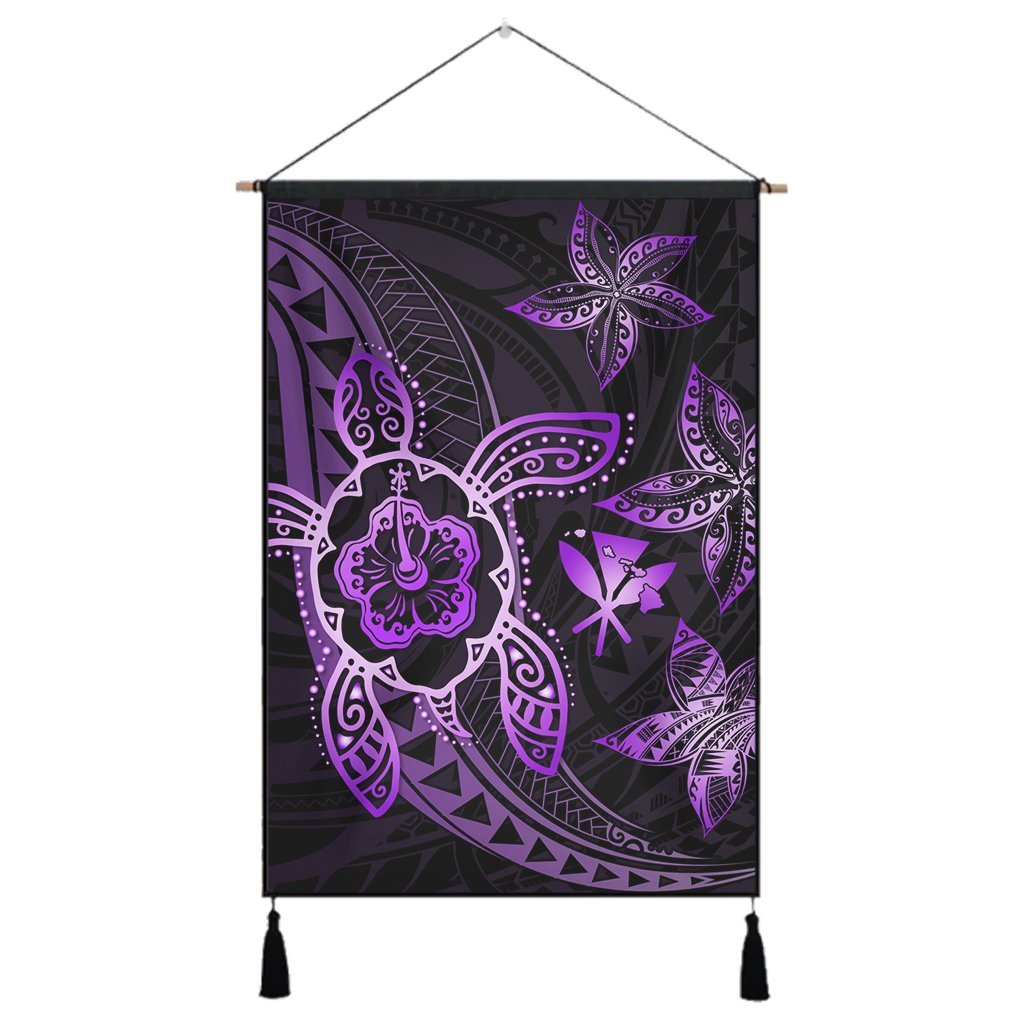Kanaka Map Hibiscus Plumeria Turtle Art Violet Polynesian Hanging Poster - AH Hanging Poster Cotton And Linen - Polynesian Pride