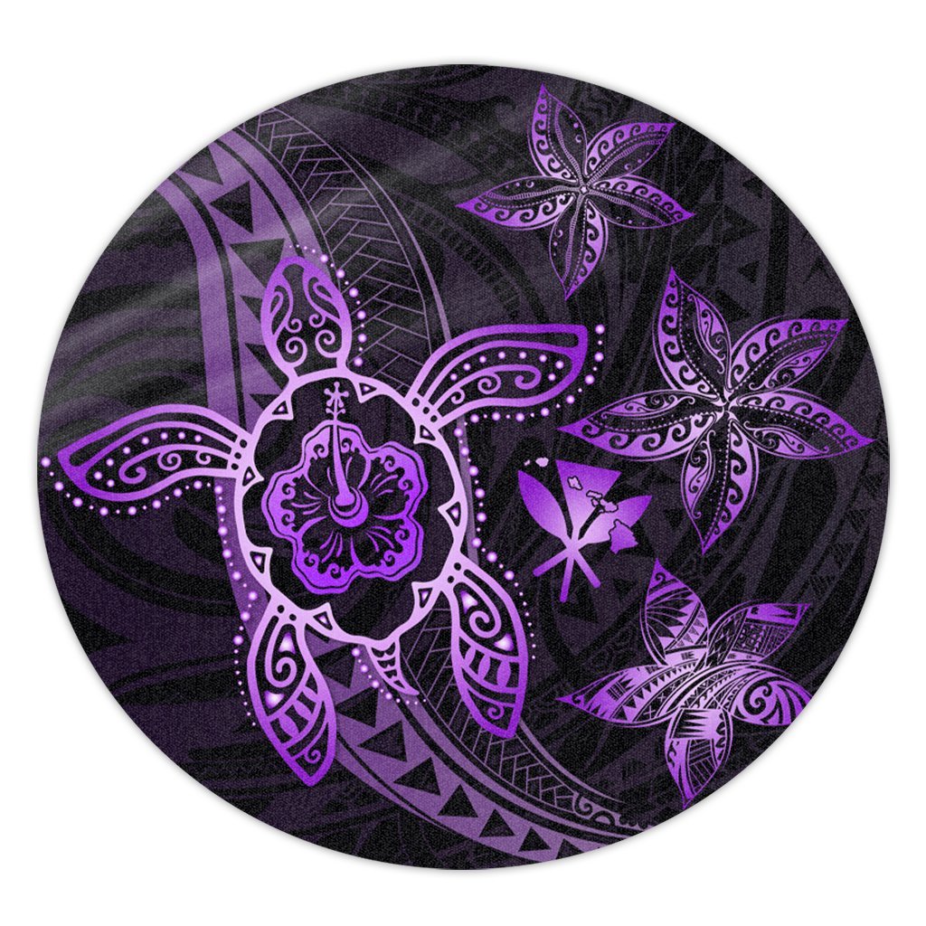 Kanaka Map Hibiscus Plumeria Turtle Art Violet Polynesian Round Carpet - AH Round Carpet Luxurious Plush - Polynesian Pride