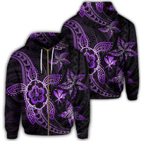 Kanaka Map Hibiscus Plumeria Turtle Art Violet Polynesian Zip Hoodie Unisex Art - Polynesian Pride
