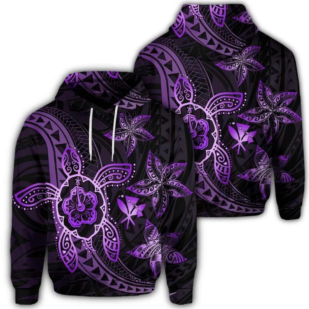 Kanaka Map Hibiscus Plumeria Turtle Art Violet Polynesian Hoodie Unisex Art - Polynesian Pride