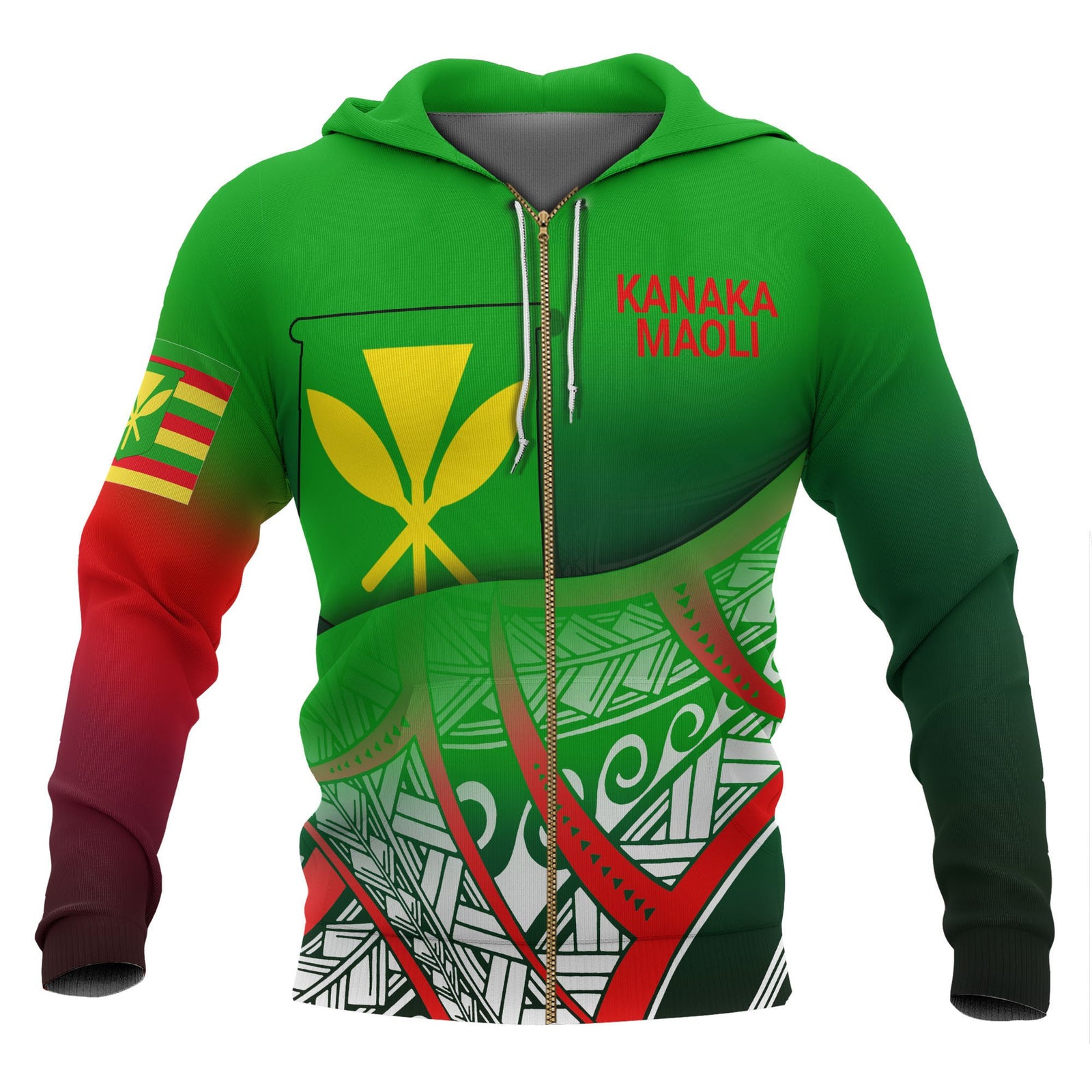 Kanaka Maoli Coat of Arms Zip up Hoodie Polynesian Pattern Unisex Green - Polynesian Pride