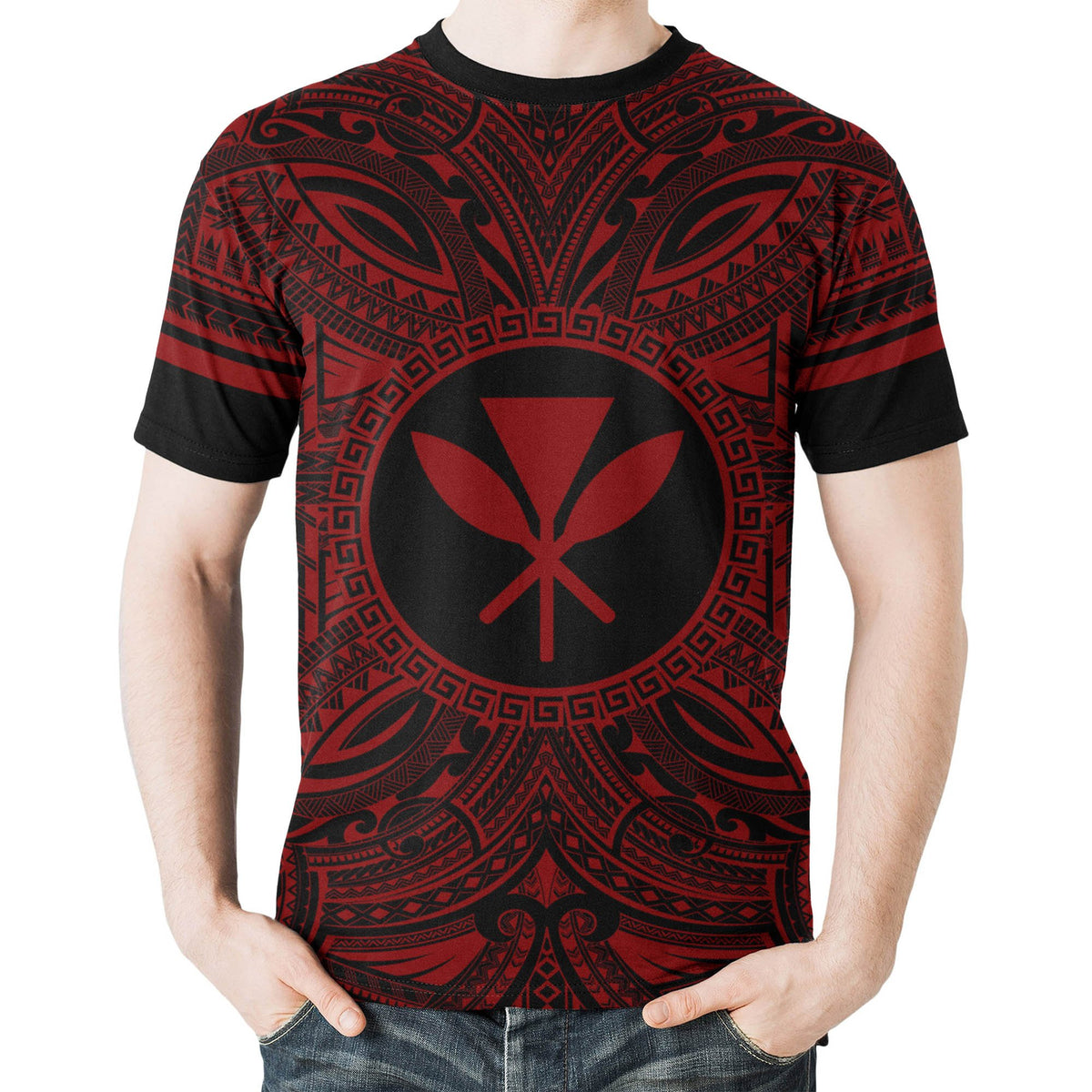 Kanaka Maoli All T Shirt Kanaka Maoli Coat Of Arms Polynesian Red Black - Polynesian Pride