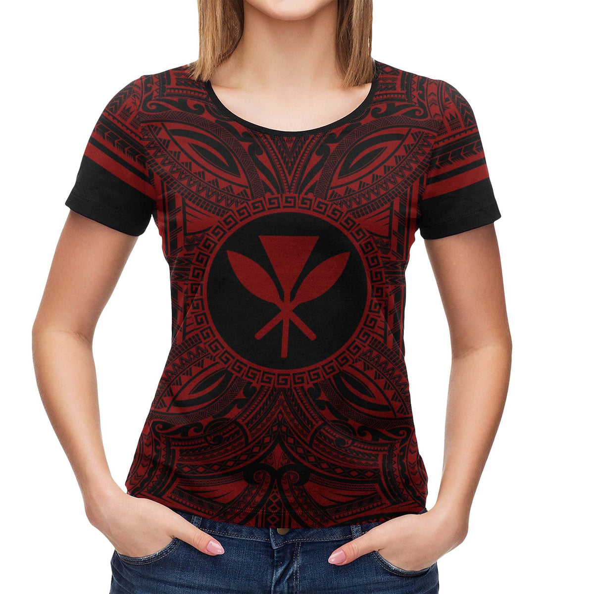 Kanaka Maoli All T Shirt Kanaka Maoli Coat Of Arms Polynesian Red Black - Polynesian Pride