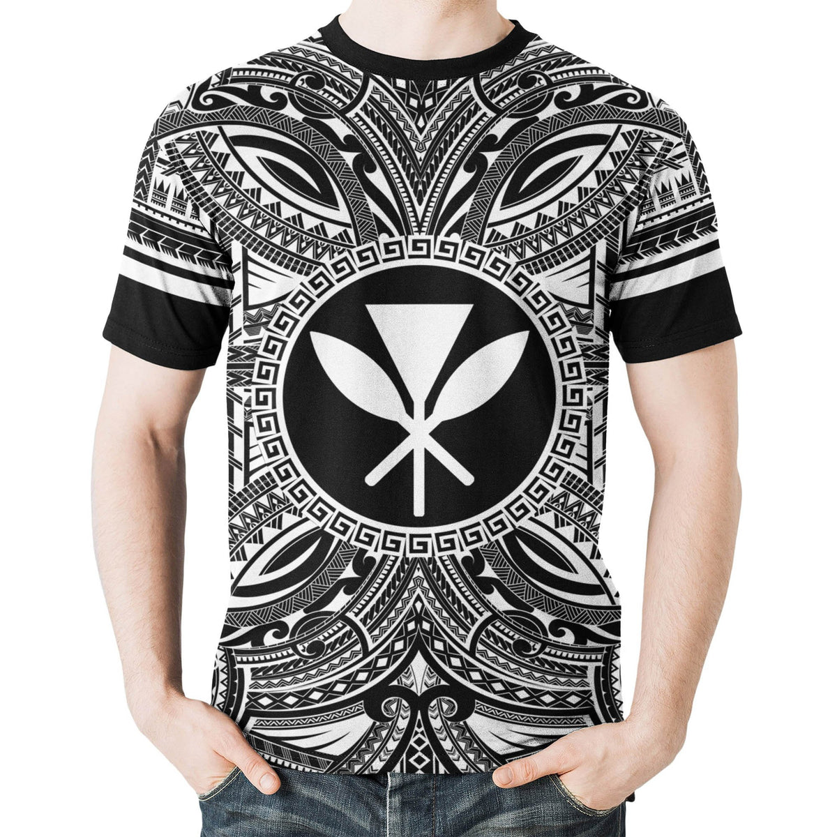 Kanaka Maoli All T Shirt Kanaka Maoli Coat Of Arms Polynesian White Black - Polynesian Pride