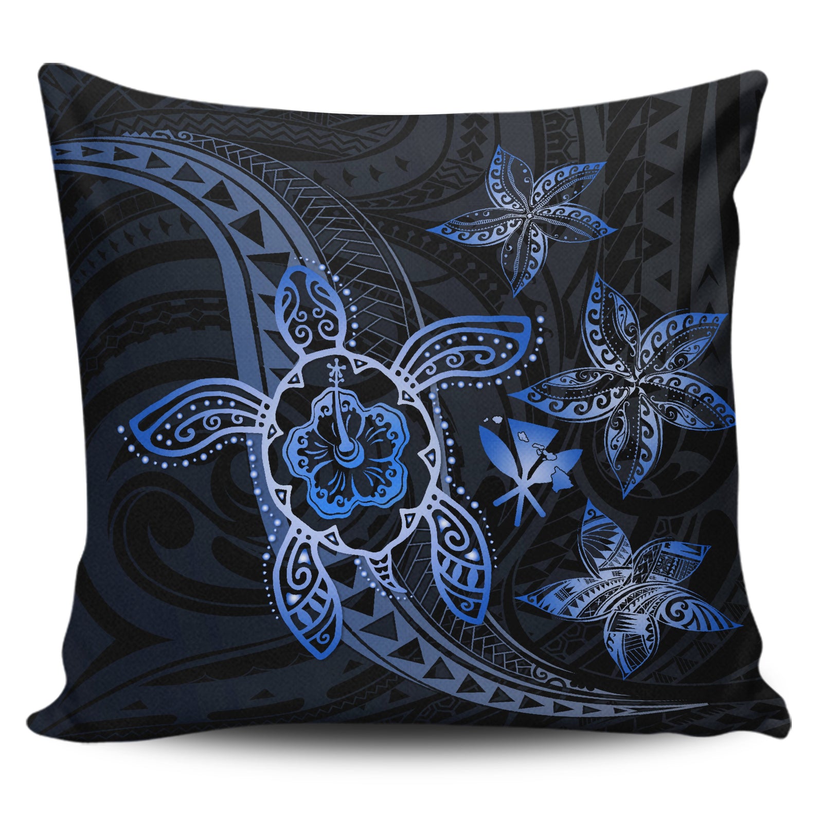 Kanaka Map Hibiscus Plumeria Turtle Art Blue Polynesian Pillow Covers One Size Zippered Pillow Case 18"x18"(Twin Sides) Blue - Polynesian Pride