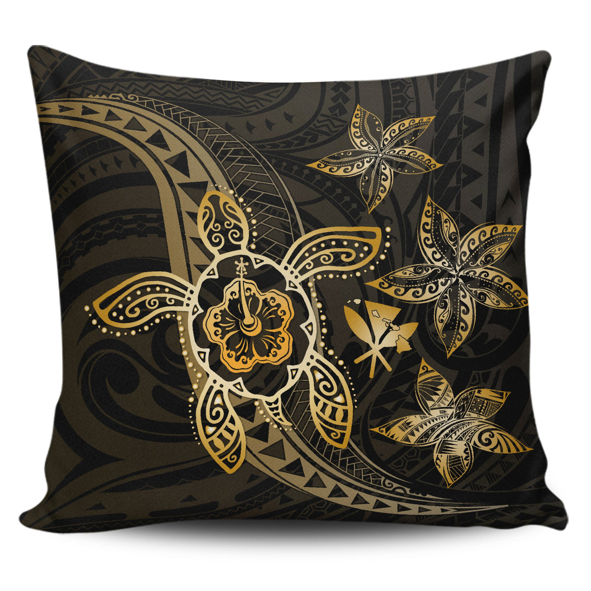 Kanaka Map Hibiscus Plumeria Turtle Art Gold Polynesian Pillow Covers One Size Zippered Pillow Case 18"x18"(Twin Sides) Gold - Polynesian Pride