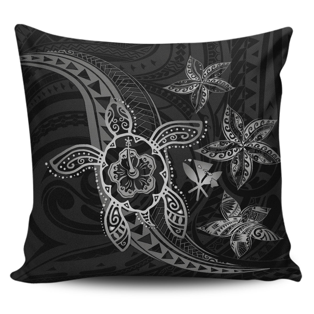 Kanaka Map Hibiscus Plumeria Turtle Art Gray Polynesian Pillow Covers One Size Zippered Pillow Case 18"x18"(Twin Sides) Gray - Polynesian Pride