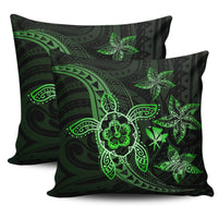 Kanaka Map Hibiscus Plumeria Turtle Art Green Polynesian Pillow Covers One Size Zippered Pillow Cases 18"x 18" (Twin Sides) (Set of 2) Green - Polynesian Pride