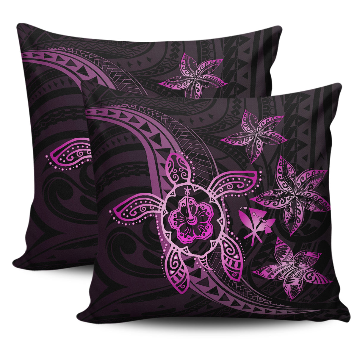 Kanaka Map Hibiscus Plumeria Turtle Art Pink Polynesian Pillow Covers One Size Zippered Pillow Cases 18"x 18" (Twin Sides) (Set of 2) Pink - Polynesian Pride