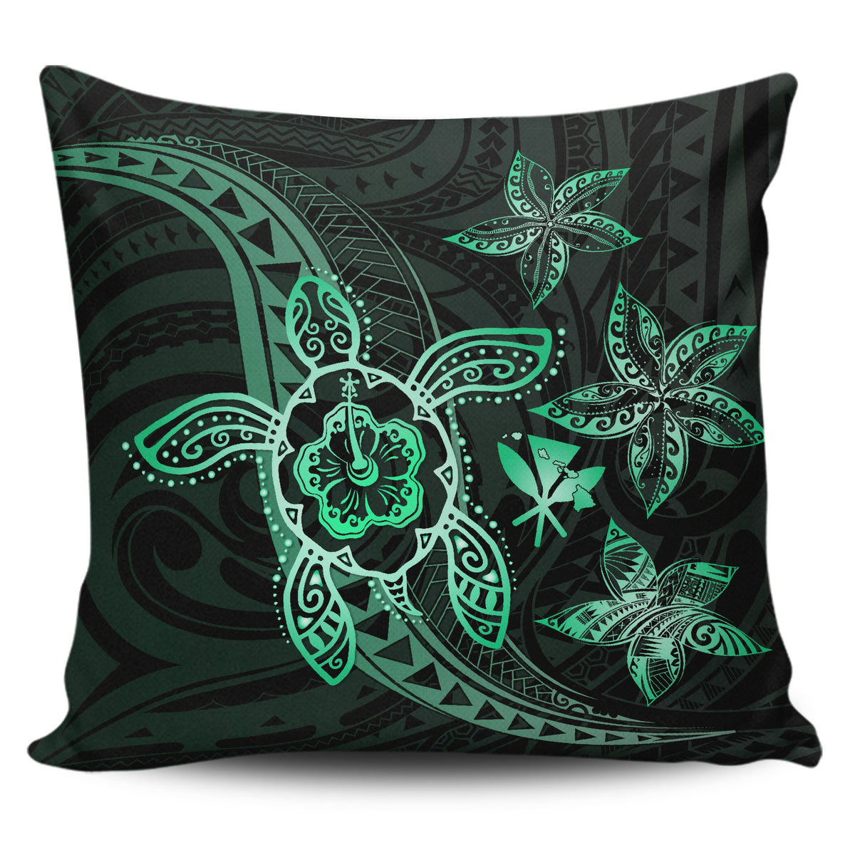 Kanaka Map Hibiscus Plumeria Turtle Polynesian Pillow Covers Turquoise One Size Zippered Pillow Case 18"x18"(Twin Sides) Turquoise - Polynesian Pride