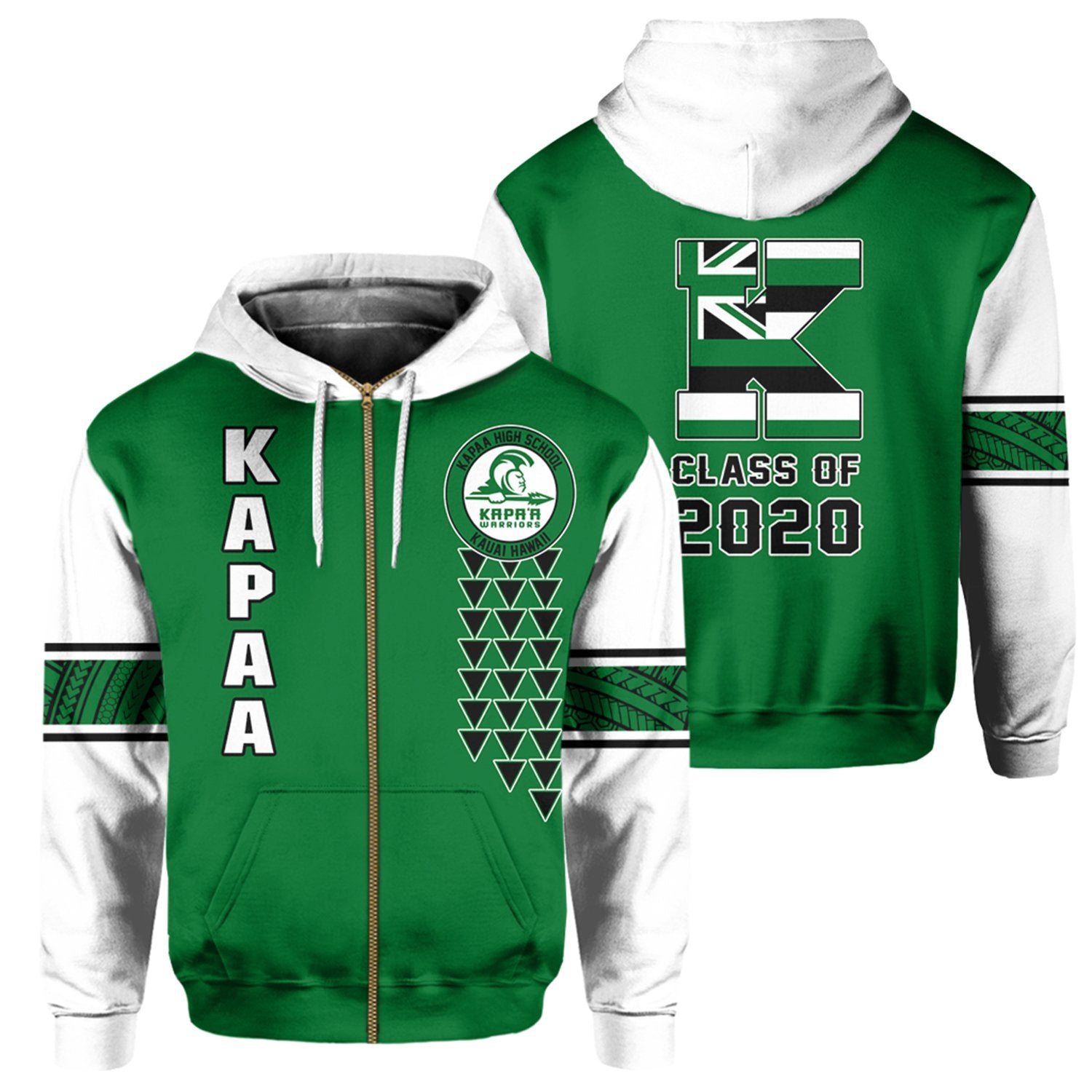 Custom Hawaii Hoodie Kapaa High Custom Your Class Zip Hoodie Unisex Green - Polynesian Pride