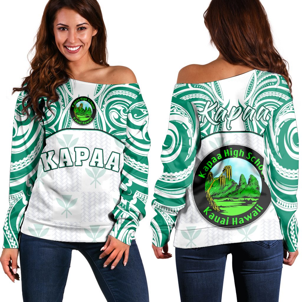 Hawaii - Kanaka Kapaa High School Off Shoulder Sweater Demodern Style AH White - Polynesian Pride