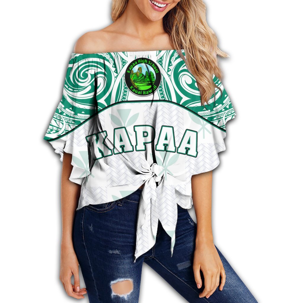 Hawaii - Kanaka Kapaa High School Off Shoulder Waist Wrap Top Demodern Style AH Female White - Polynesian Pride