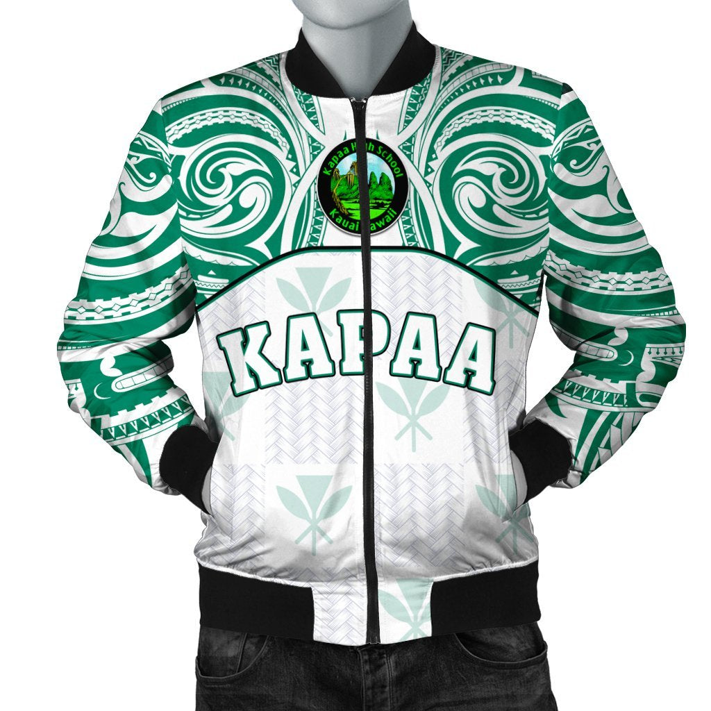 hawaiiMen's Bomber Jacket - Kanaka Kapaa High School Men's Bomber Jacket Demodern Style AH White - Polynesian Pride