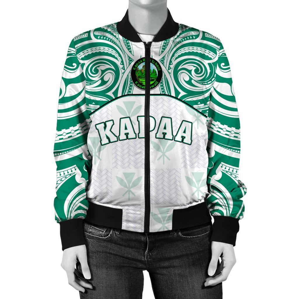 Hawaii Bomber Jacket - Kanaka Kapaa High School Women's Bomber Jacket Demodern Style AH White - Polynesian Pride