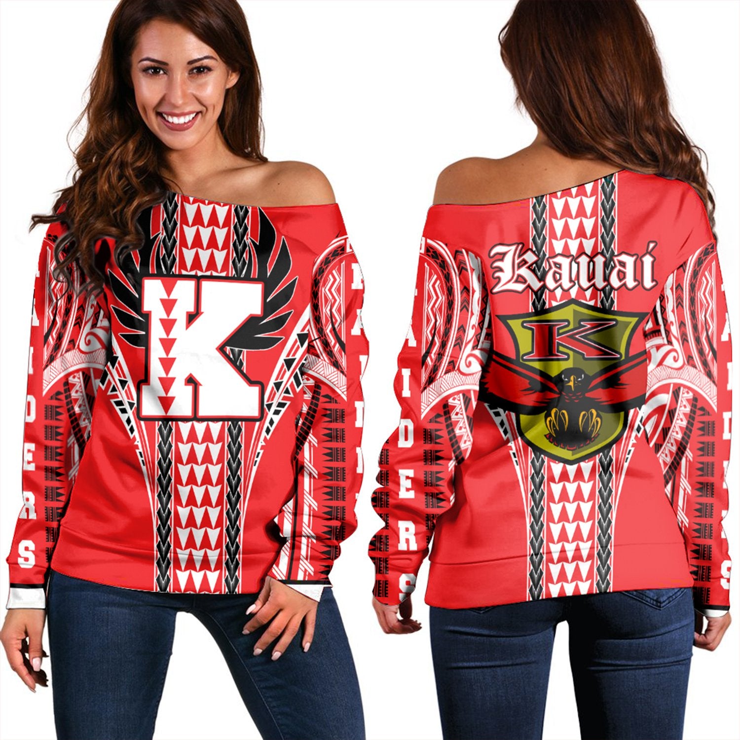 Hawaii - Kauai High Women's Off Shoulder Sweatshirt AH Red - Polynesian Pride