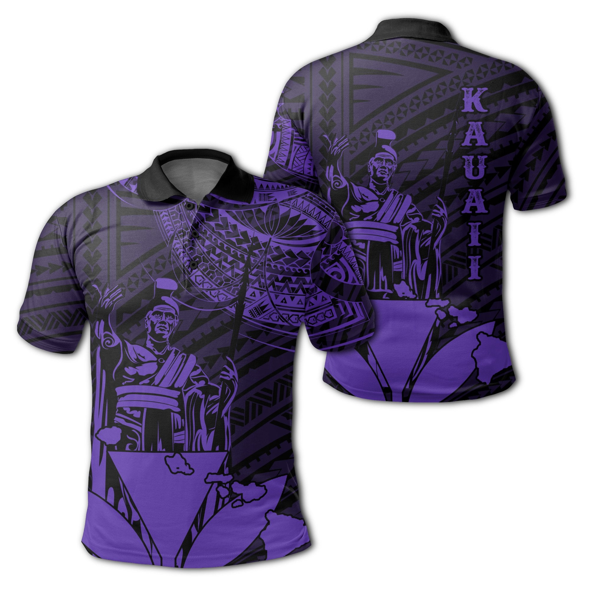 Hawaiian King Kanaka Map Polynesian Kauai Polo Shirt Purple Hala Style Unisex Purple - Polynesian Pride