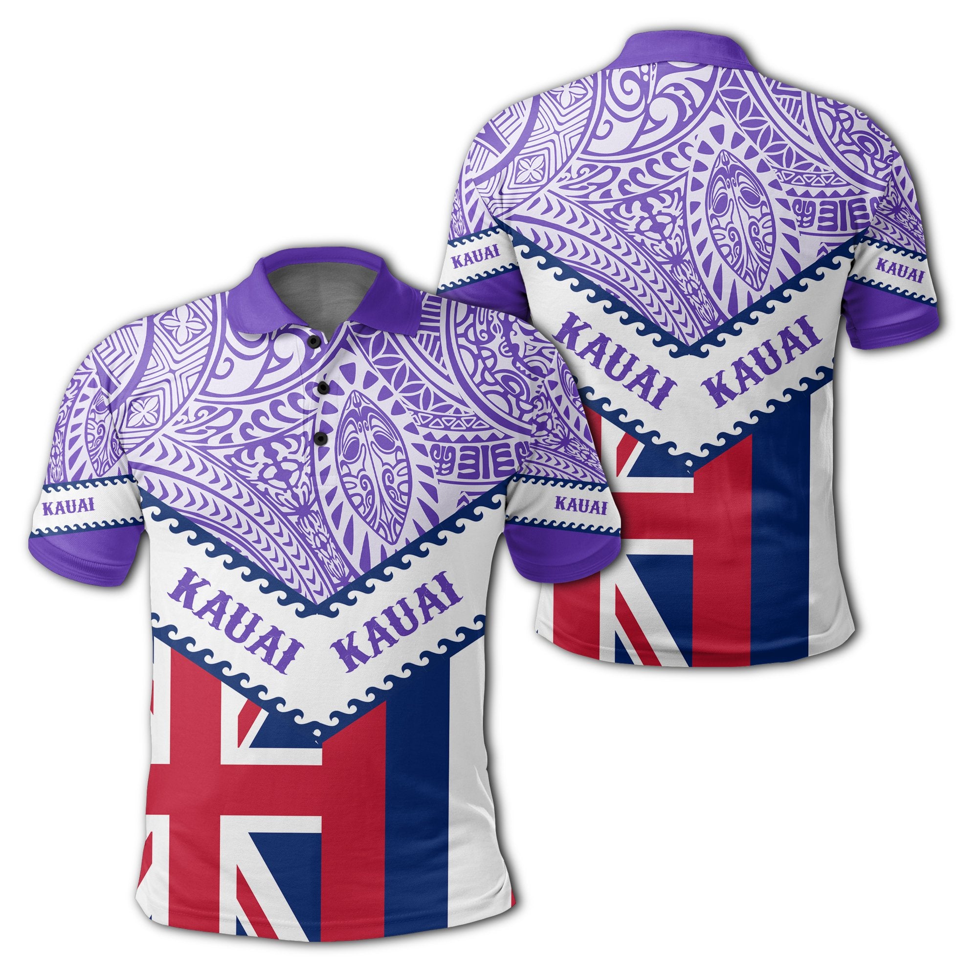 Hawaii Flag Kauai Polo Shirt Purple Mit Style Unisex Purple - Polynesian Pride