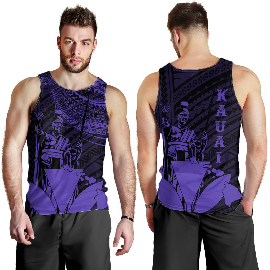 Hawaiian King Kanaka Map Polynesian Kauai Men's Tank Top - Purple - Hala Style - AH Purple - Polynesian Pride