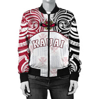 Hawaii Bomber Jacket - Kanaka Kauai High School Women's Bomber Jacket Demodern Style AH White - Polynesian Pride