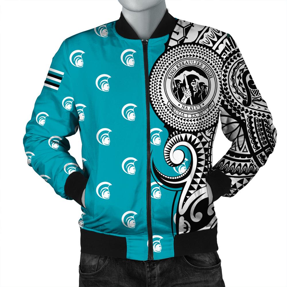 (Personalized) Hawaii Bomber Jacket - King Kekaulike High Tribal Kakau Bomber Jacket AH Turquoise Unisex - Polynesian Pride