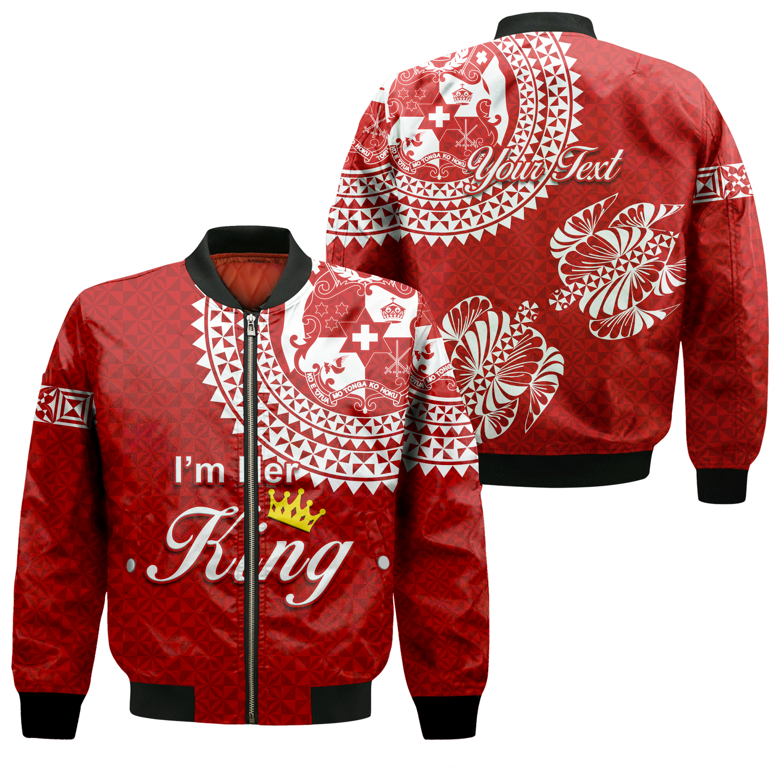 (Custom Personalised Valentine Day Tonga Couple Love King Bomber Jacket Tongan Turtle - LT12 Bomber Jacket Red - Polynesian Pride
